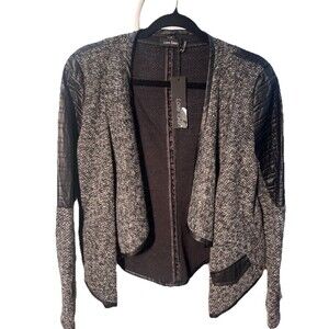 NWT Love Token Womens Jacket Large Gray Black Knit Faux Leather Moto Draped